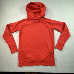 Gap Fit Women’s Small Red Fleece Lined Hoodie Pullover Sweatshirt Thumbholes EUC